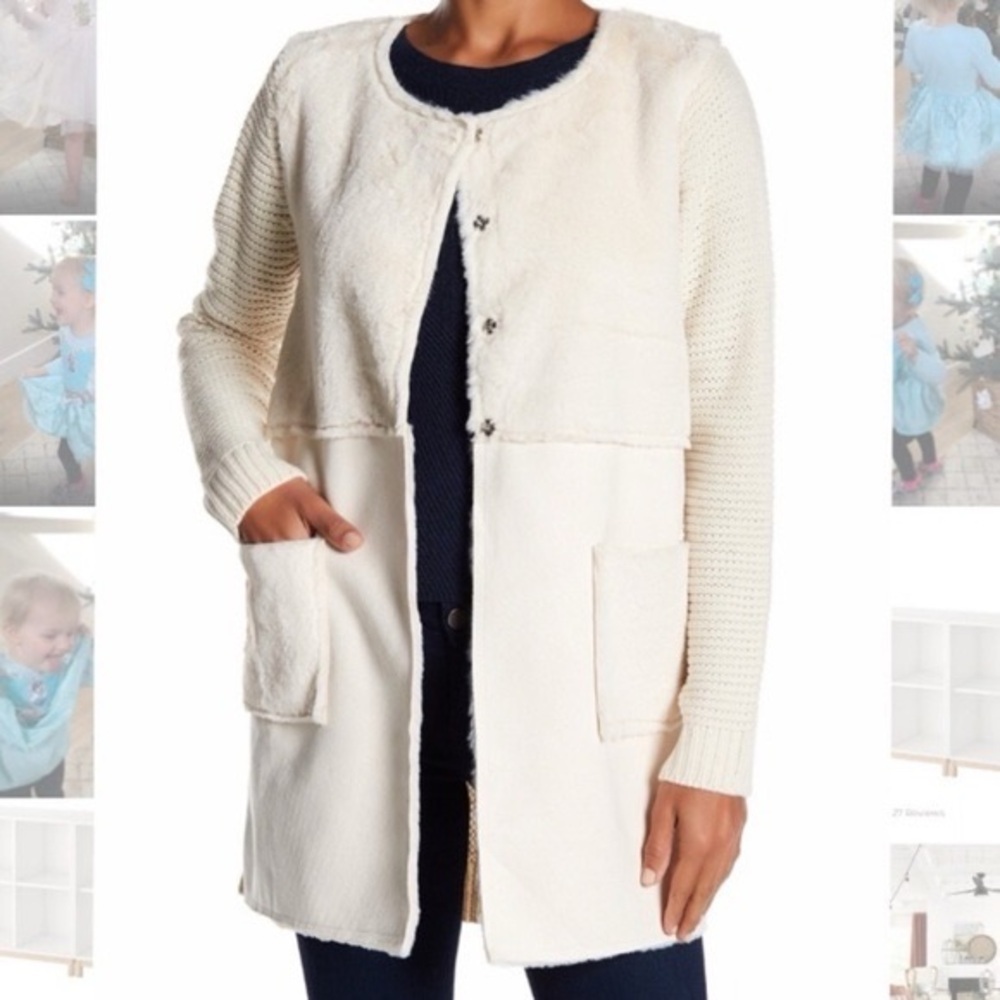 Love Token Faux Suede Faux mink Sherpa Knitted long cardigan Sz L